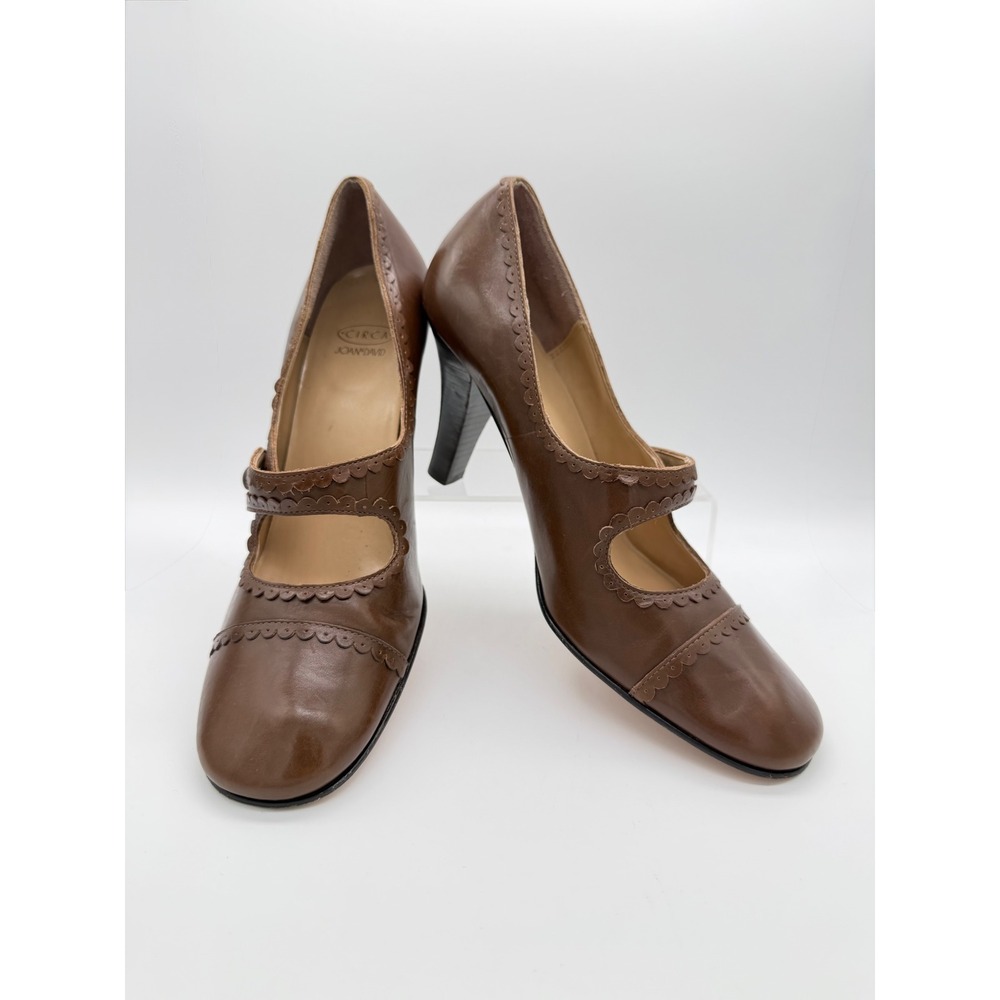 Circa Joan & David Mary Jane Pumps Womens 8M Brown Excellent Scalloped Leather